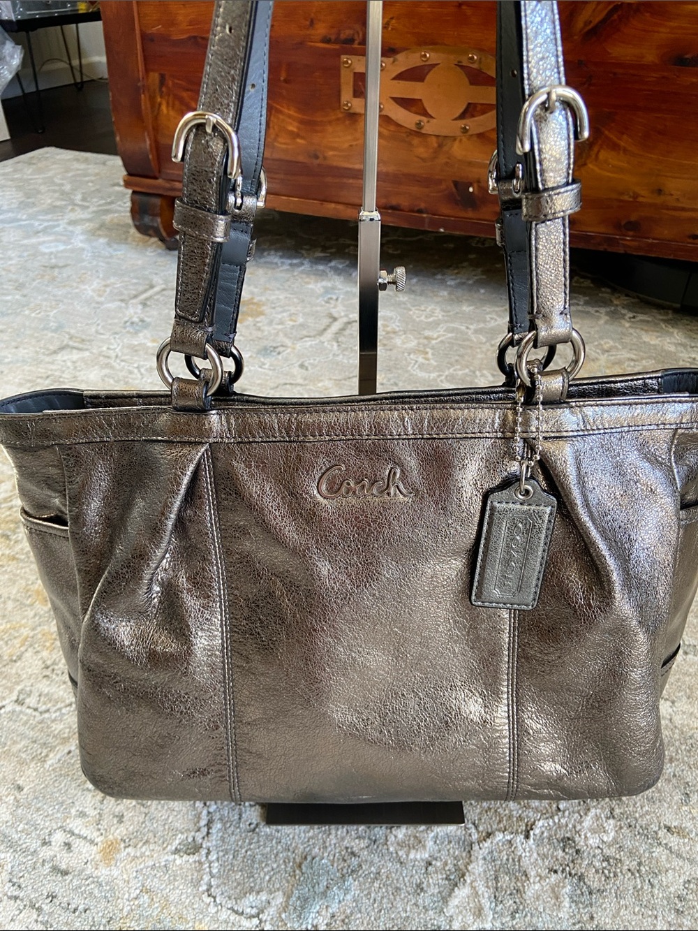 Coach 2011 Metallic Pewter Leather Gallery Tote Bag (F17721)